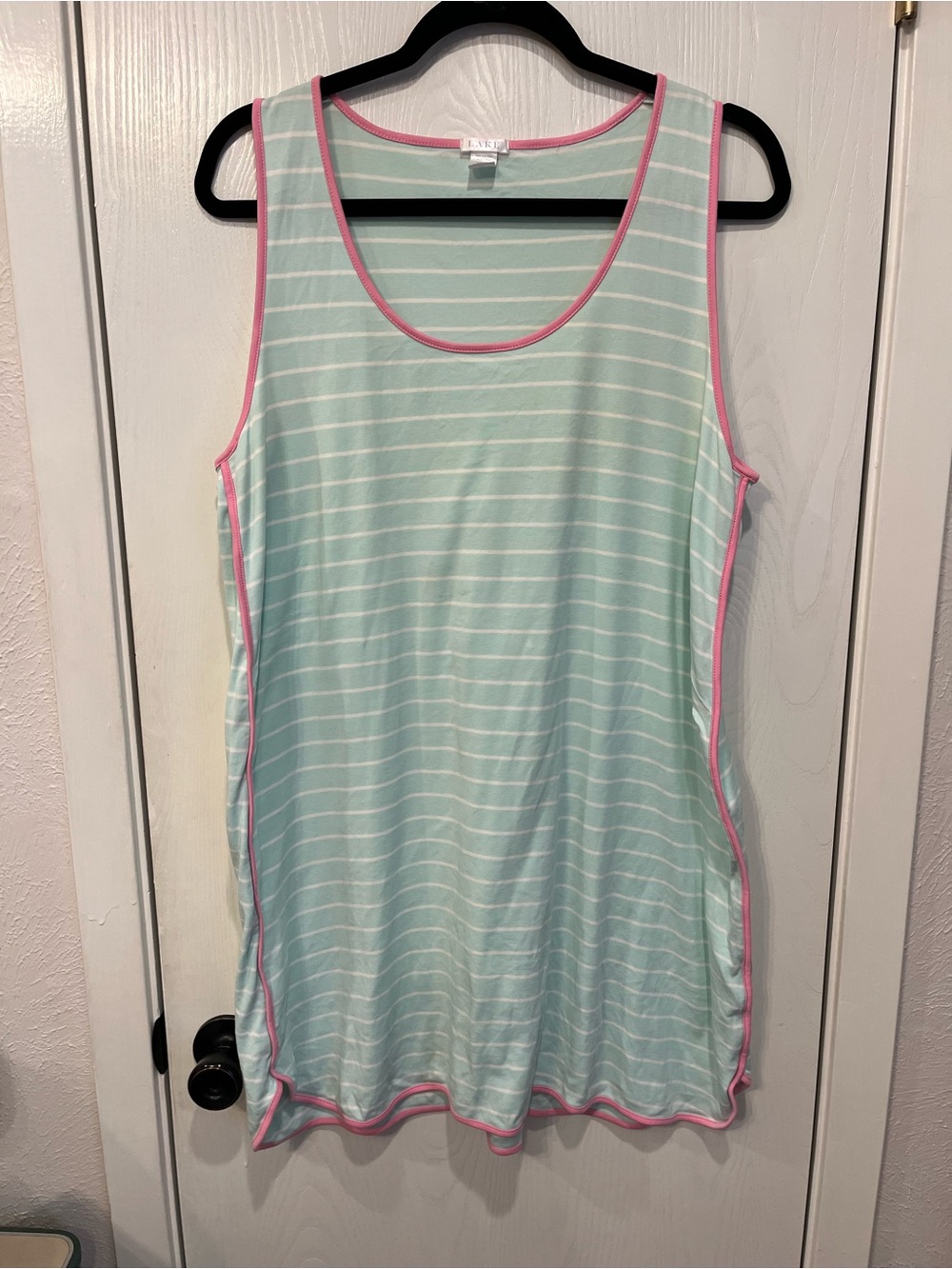 LAKE Pima Cotton Knit Striped Nightgown Nightie Blue White Pink Size XL Preppy